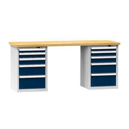 Dílenský stůl KOMBI OM4825, 2500 x 800 x 880 mm, MULTIPLEX, šedá-tmavě modrá