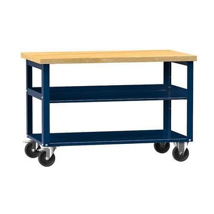 Mobilní dílenský stůl PPS Multiplex, 81 x 120 x 70 cm, 2 police, buk/tmavě modrá