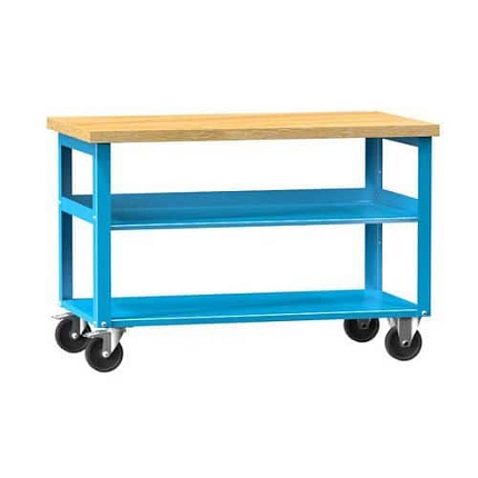 Mobilní dílenský stůl PPS Multiplex, 81 x 120 x 70 cm, 2 police, buk/modrá