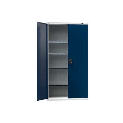 Kovová dílenská skříň na nářadí SK1, 1950 x 1044 x 625 mm, 4 police, šedá/tmavě modrá