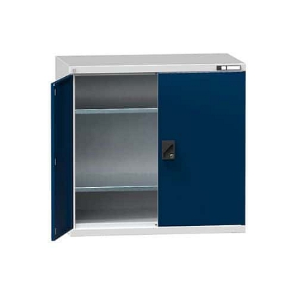 Kovová dílenská skříň na nářadí SK1, 1000 x 1044 x 625 mm, 2 police, šedá/tmavě modrá