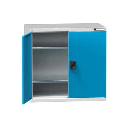 Kovová dílenská skříň na nářadí SK1, 1000 x 1044 x 625 mm, 2 police, šedá/modrá