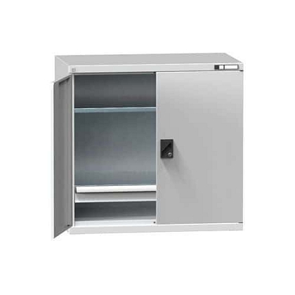 Kovová dílenská skříň na nářadí SK1, 1000 x 1044 x 625 mm, 2 police a 1 zásuvka, šedá/šedá