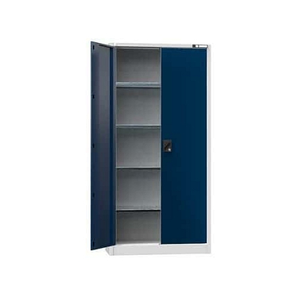 Univerzální kovová skříň UK1, 1950 x 950 x 400 mm, 4 police, šedá/tmavě modrá