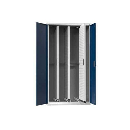 Vertikální skříň s výsuvnými perfopanely, 1044 x 655 x 1950 mm, 3 x panel, šedá-tmavě modrá