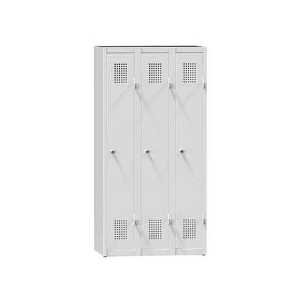 Kovová šatní skříň 3-dvířková na soklu, 750 x 500 x 1500 mm, šedá-šedá