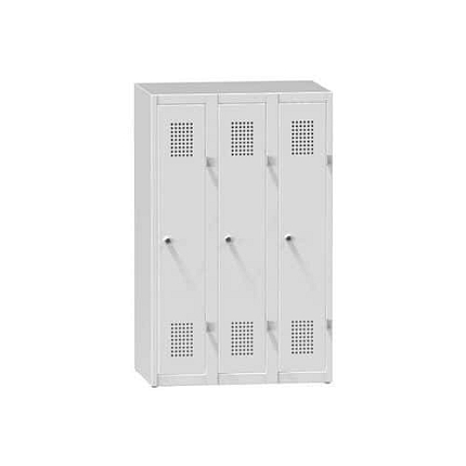 Kovová šatní skříň 3-dvířková na soklu, 900 x 500 x 1200 mm, šedá-šedá