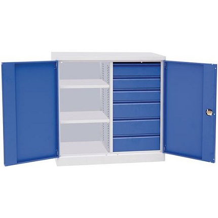 Dílenská skříň na nářadí Manutan Expert, 100 x 100 x 45 cm, se 6 zásuvkami