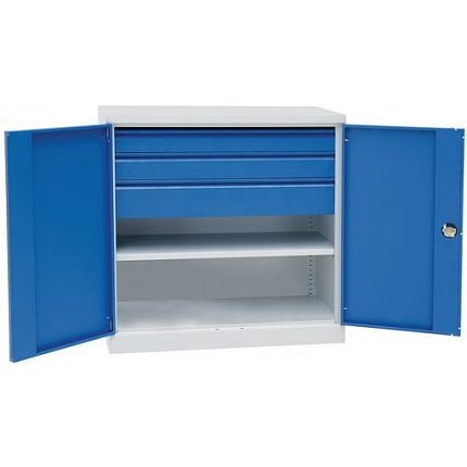Dílenská skříň na nářadí Manutan Expert, 100 x 100 x 45 cm, se 3 zásuvkami