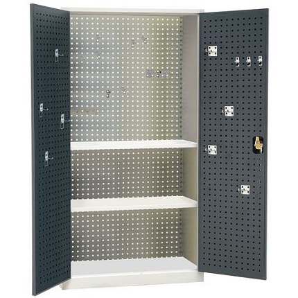 Kovová dílenská skříň Manutan Expert, 195 x 100 x 45 cm, šedá/antracit