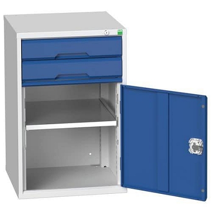Dílenská zásuvková skříň Bott Verso, 80 x 52,5 x 55 cm, 2 zásuvky, 1 skříňka, šedá-modrá