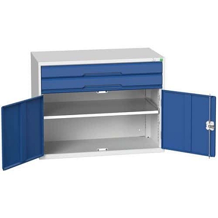 Dílenská zásuvková skříň Bott Verso, 80 x 105 x 55 cm, 2 zásuvky, 1 skříňka, šedá-modrá
