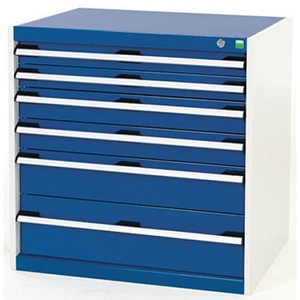 Dílenská zásuvková skříň Bott Cubio, 80 x 80 x 52,5 cm, 6 zásuvek, šedá-modrá