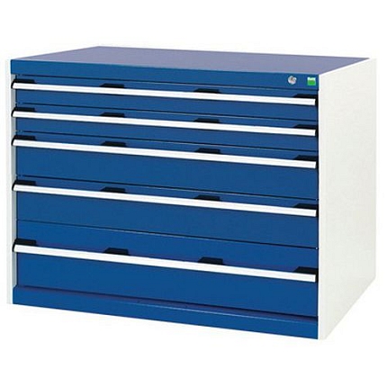 Dílenská zásuvková skříň Bott Cubio, 80 x 105 x 65 cm, 5 zásuvek, šedá-modrá