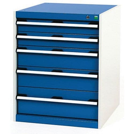 Dílenská zásuvková skříň Bott Cubio, 80 x 65 x 75 cm, 5 zásuvek, šedá-modrá