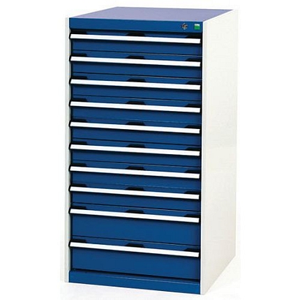 Dílenská zásuvková skříň Bott Cubio, 120 x 65 x 75 cm, 10 zásuvek, šedá-modrá