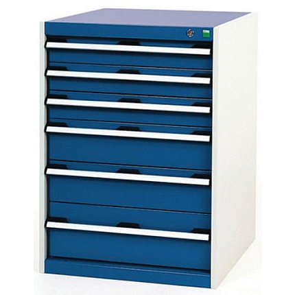 Dílenská zásuvková skříň Bott Cubio, 90 x 65 x 75 cm, 6 zásuvek, šedá-modrá