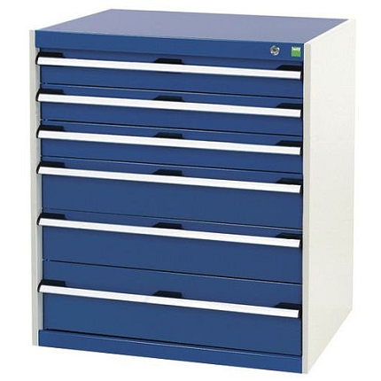 Dílenská zásuvková skříň Bott Cubio, 90 x 80 x 75 cm, 6 zásuvek, šedá-modrá