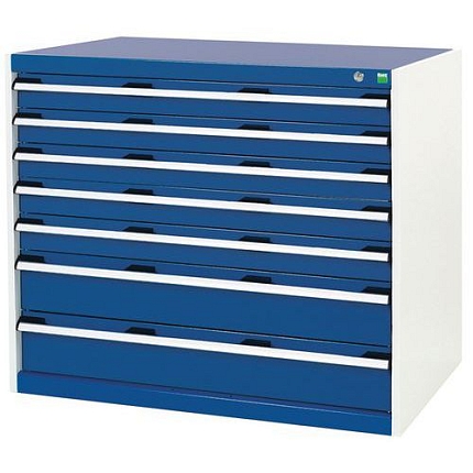 Dílenská zásuvková skříň Bott Cubio, 90 x 105 x 75 cm, 7 zásuvek, šedá-modrá