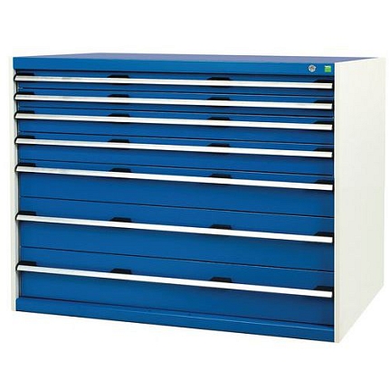 Dílenská zásuvková skříň Bott Cubio, 100 x 130 x 75 cm, 7 zásuvek, šedá-modrá