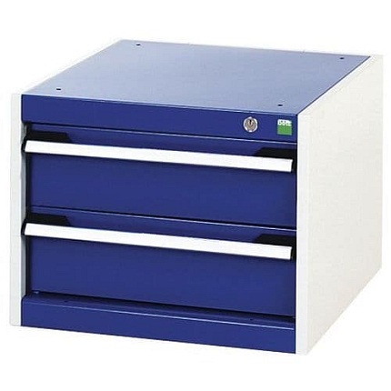 Dílenská zásuvková skříň Bott Cubio, 40 x 52,5 x 52,5 cm, 2 zásuvky, šedá-modrá