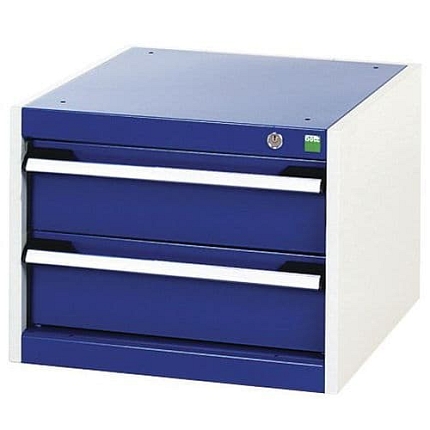 Dílenská zásuvková skříň Bott Cubio, 40 x 52,5 x 65 cm, 2 zásuvky, šedá-modrá
