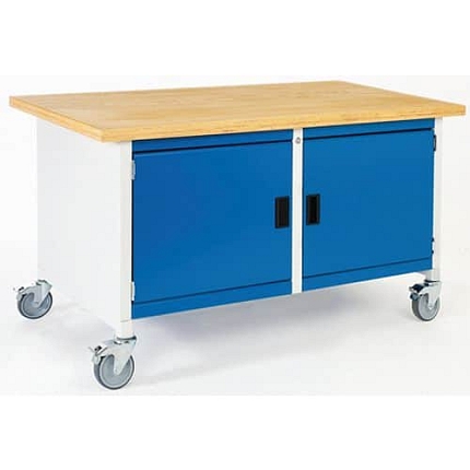 Mobilní dílenský stůl Bott Cubio Storage, 84 x 150 x 75 cm, 2 skříňky, linoleum, šedá-modrá