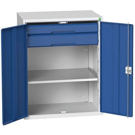 Dílenská skříň se zásuvkami Bott Verso, 100 x 80 x 55 cm, 1 police, 2 zásuvky, šedá-modrá