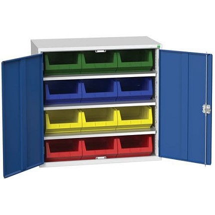 Skříň Bott Verso s boxy, 100 x 105 x 55 cm, 3 police, 12 boxů, šedá-modrá