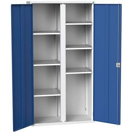 Kovová skříň pro údržbu Bott Verso, 200 x 105 x 55 cm, 6 polic, šedá-modrá