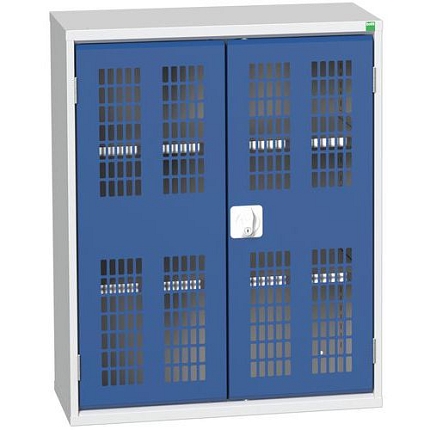 Dílenská skříň policová Bott Verso, drátěné dveře, 100 x 80 x 35 cm, 2 police, šedá-modrá