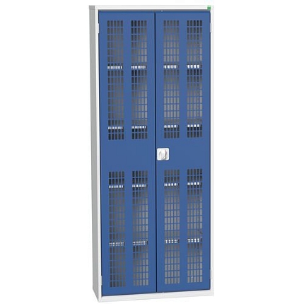 Dílenská skříň policová Bott Verso, drátěné dveře, 4 police, 200 x 80 x 35 cm, šedá-modrá
