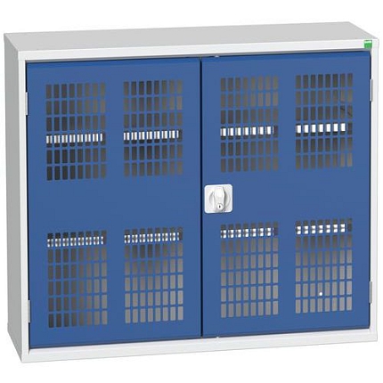 Dílenská skříň policová Bott Verso, drátěné dveře, 2 police, 90 x 105 x 35 cm, šedá-modrá