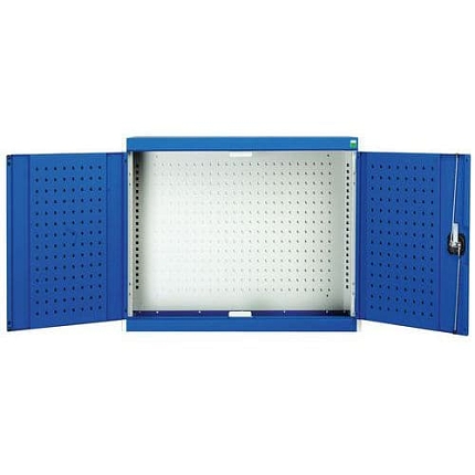 Závěsná skříňka Bott Cubio, zadní panel typu perfo, 70 x 65 x 32,5 cm, šedá-modrá