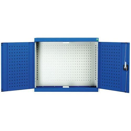 Závěsná skříňka Bott Cubio, zadní panel typu perfo, 70 x 52,5 x 32,5 cm, šedá-modrá