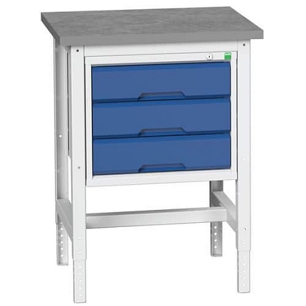Dílenský stůl Bott Verso, 78-93 x 70 x 60 cm, 3 zásuvky, linoleum, šedá-modrá