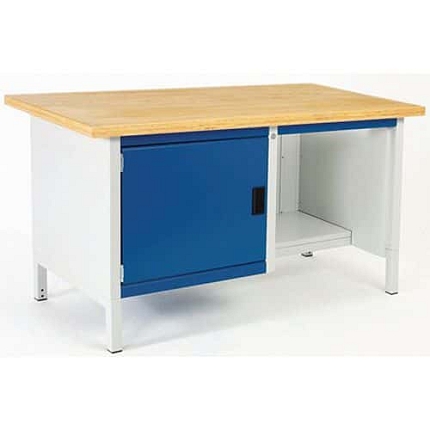 Dílenský stůl Bott Cubio Storage, 84 x 150 x 75 cm, 1 skříňka, police, linoleum, šedá-modrá