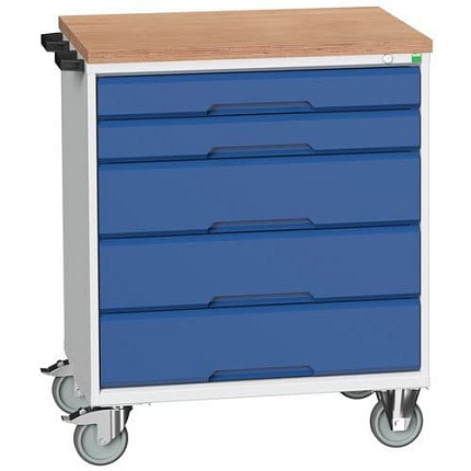 Mobilní pracovní stůl se zásuvkami Bott Verso, 98 x 80 x 60 cm, 5 zásuvek, multiplex, šedá-modrá