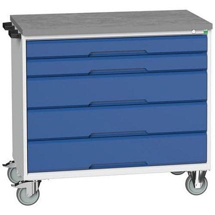 Mobilní pracovní stůl se zásuvkami Bott Verso, 98 x 105 x 60 cm, 5 zásuvek, linoleum, šedá-modrá