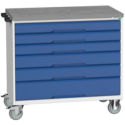 Mobilní pracovní stůl se zásuvkami Bott Verso, 98 x 105 x 60 cm, 6 zásuvek, linoleum, šedá-modrá