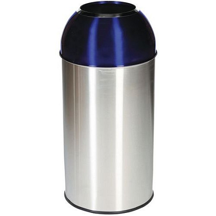 Kovový odpadkový koš Manutan Expert Dome na tříděný odpad, objem 40 l, modrá