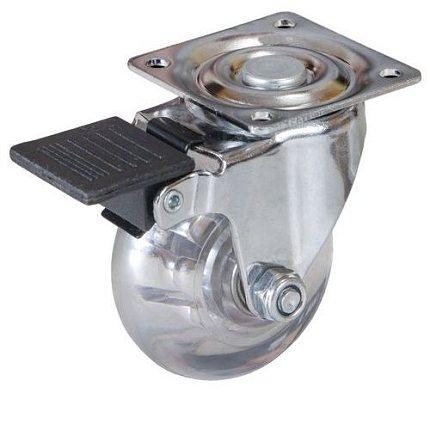 Polyuretanové transportní kolo s přírubou, průměr 50 mm, otočné s brzdou, kuličkové ložisko