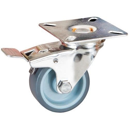 Gumové transportní kolo s přírubou, průměr 125 mm, otočné s brzdou, kluzné ložisko