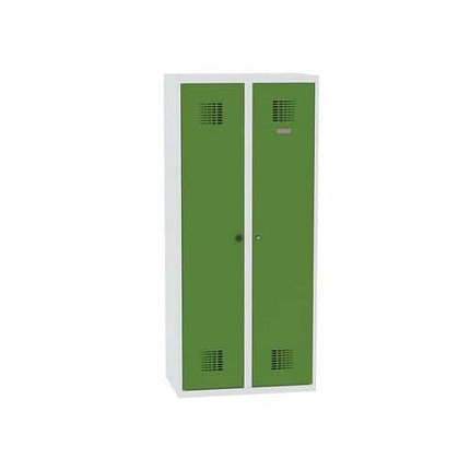 Svařovaná šatní skříň Rachel, 2 oddíly, šířka 800 mm, cylindrický zámek, šedá/zelená