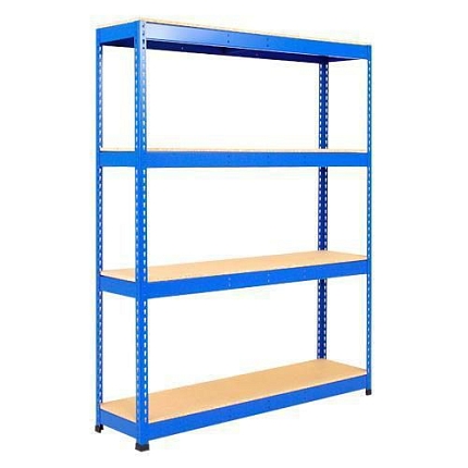 Kovový regál Rapid 1, 198 x 122 x 45,5 cm, 600 kg/police, 4 dřevotřískové police, modrý