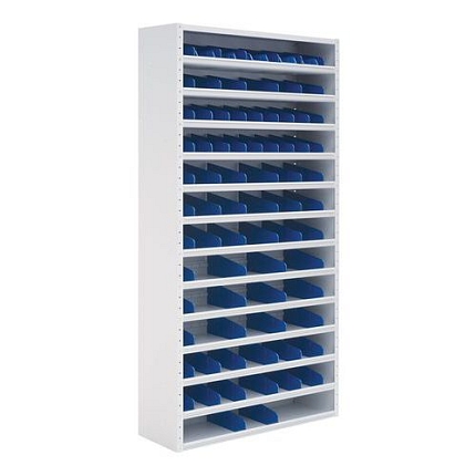 Kovové regály s děliči Manutan Expert, 198 x 100 x 20 - 40 cm, 12 polic, šedé