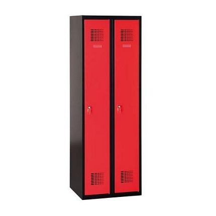Svařovaná šatní skříň Patrick, 2 oddíly, cylindrický zámek, černá/červená