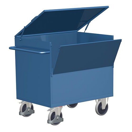 Uzavíratelný skříňový vozík s madlem a plnými stěnami, do 500 kg, 2 sklopné stěny, 111,5 x 136,5 x 83 cm, modrý