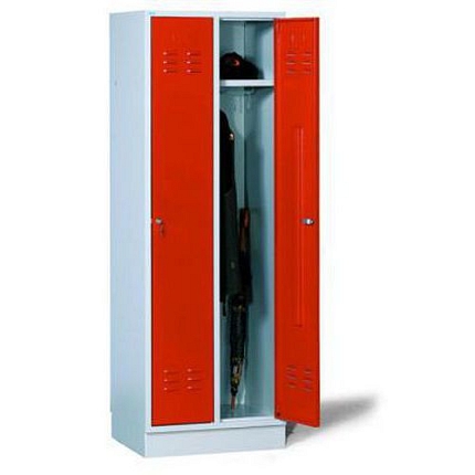 Svařovaná šatní skříň Daniel, 2 oddíly, cylindrický zámek, šedá/červená