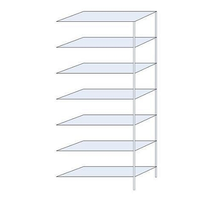 Kovový regál Ogmios, přístavbový, 300 x 130 x 50 cm, 2 300 kg, 7 polic, 250 kg/police, pozink